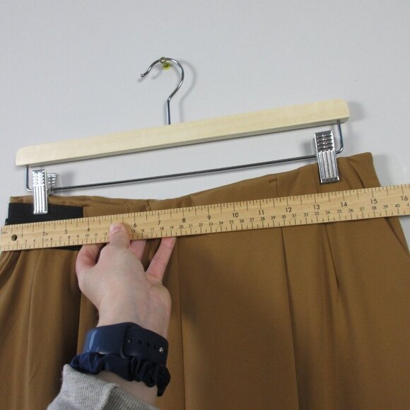 Aday Turn It Up Pants Women L Brown High Rise Trouser Ankle Pleated Casual 310 - Picture 9 of 12